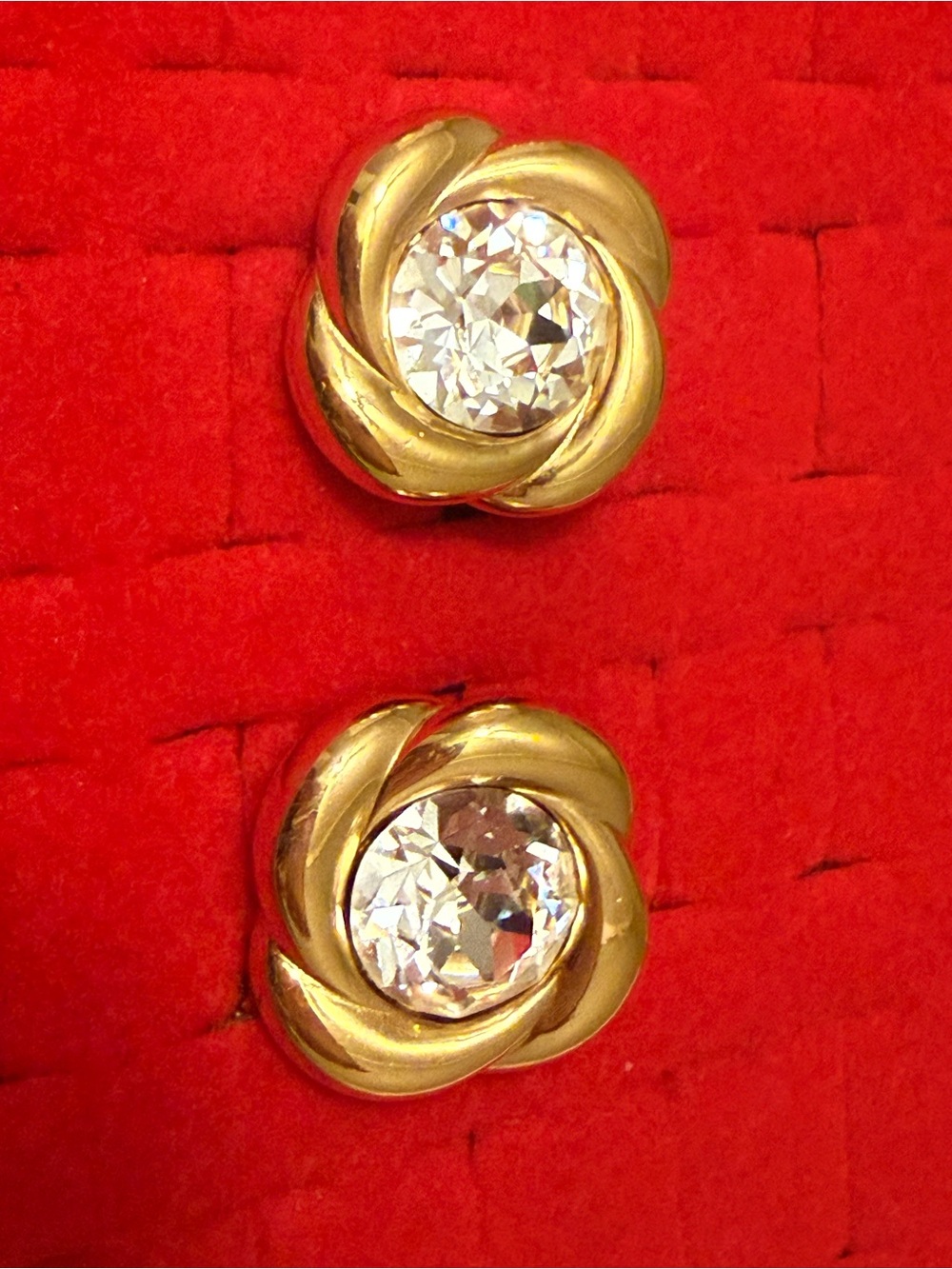 Vintage Napier Gold Tone Crystal Stud Earrings - Women Jewelry